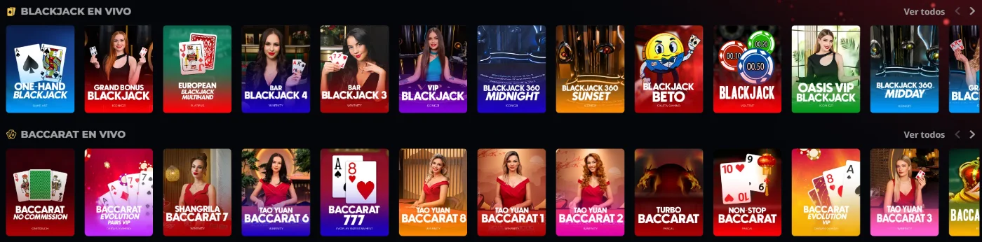 Blackjack y baccarat en vivo Juegos de blackjack y baccarat en vivo disponibles en Instant Casino